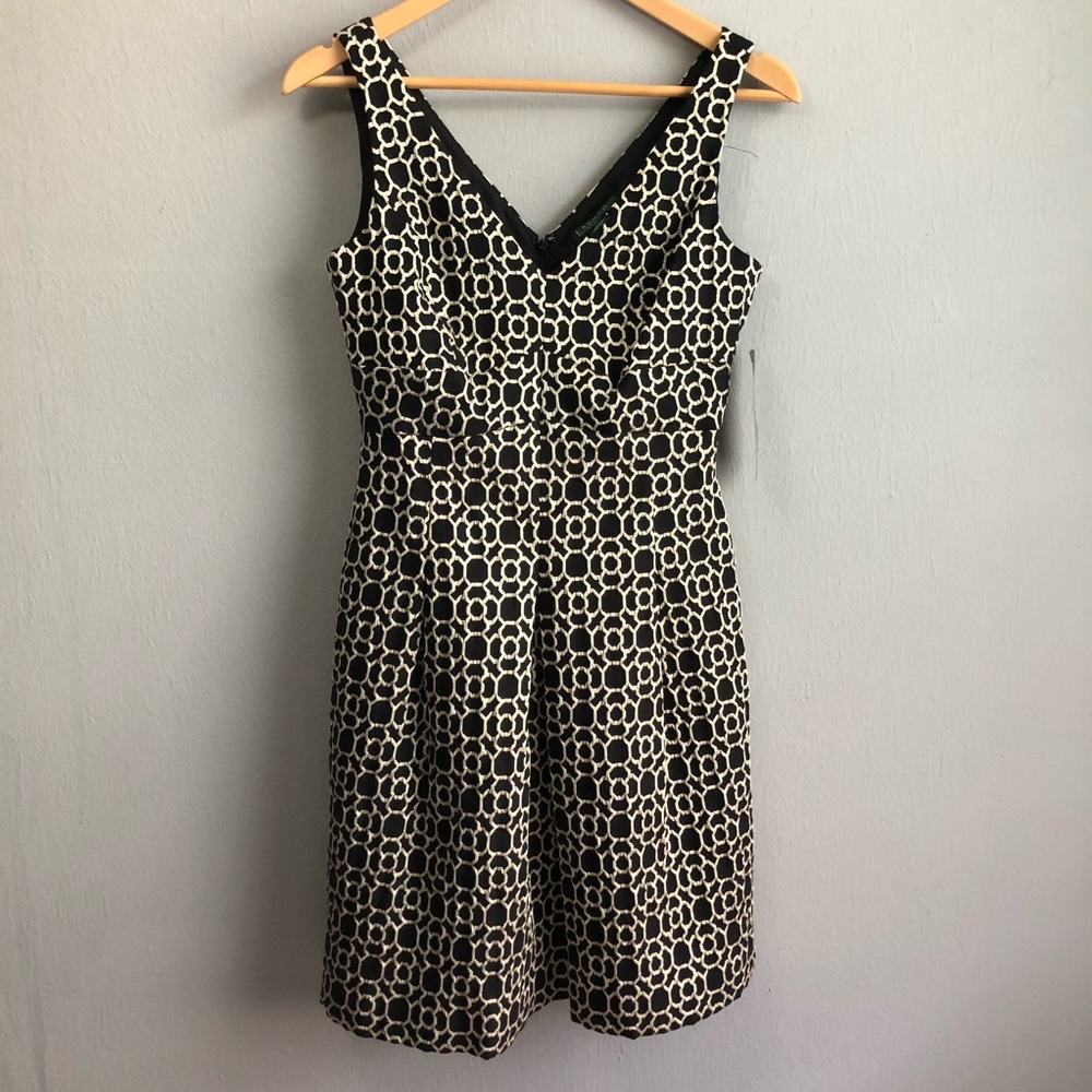 NWT LRL dress gold and black fit and flare 6P.